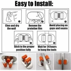 BARES 2 Pièces Auto-adhésif 3 M Vadrouille Multifonction En Acier Inoxydable Et Support De Balai Pour Vadrouille / Balai / Outil De Jardin Etc. -Manche et accessoires pour manche d'outils de jardin Soldes Magasin 26494044 5