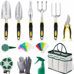 GALOZZOIT Outils De Jardinage 12 Pièces, Outils De Jardinage En Alliage D'aluminium Avec Sac De Rangement Gants Antidérapants De Jardinage